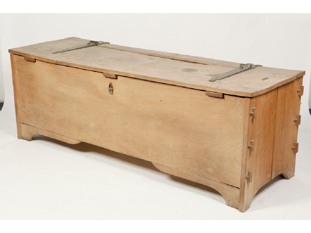 Appraisal: A LARGE ELM COFFER with a single plank top with