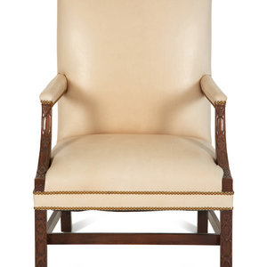 Appraisal: A George II Style Mahogany White Leather Upholstered Library Chair