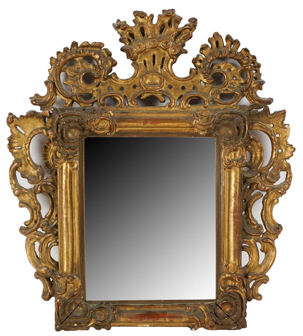 Appraisal: ITALIAN ROCOCO GILTWOOD MIRRORbranded Z and verso Provenance Property from