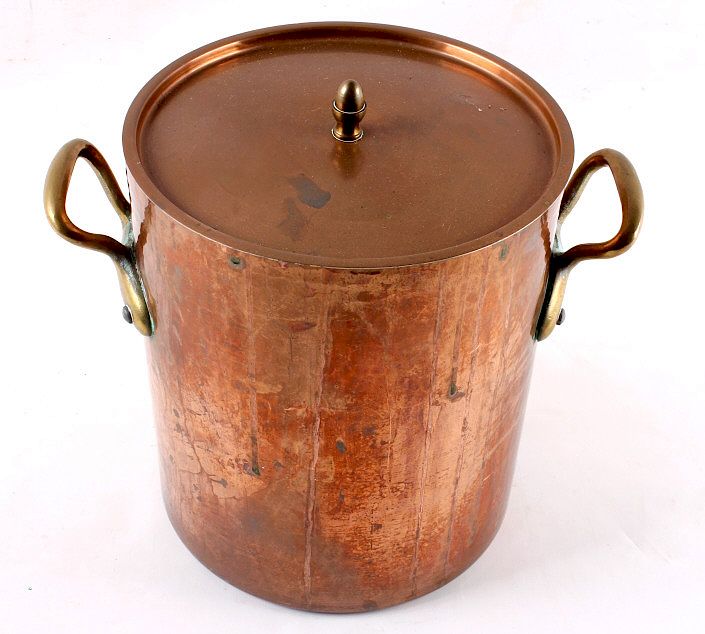 Appraisal: Hand Hammered French Copper Brass Stock Pot For your consideration