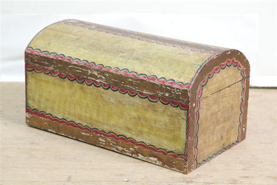 Appraisal: PAINTED CHEST Dome top document box decorated with red blue