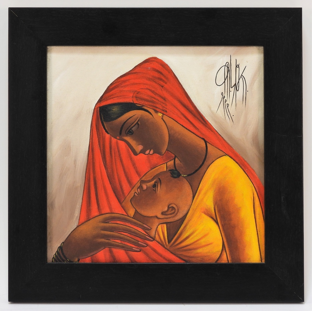 Appraisal: B PRABHA MOTHER CHILD PAINTING India - Depicts a woman