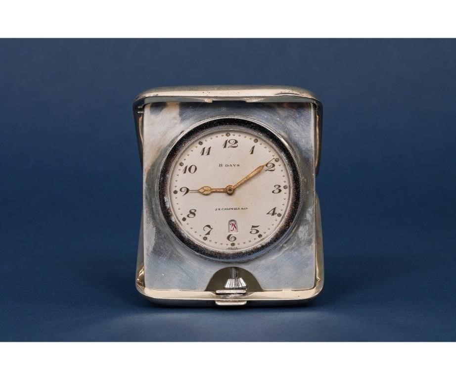 Appraisal: J E Caldwell sterling silver travel clock with -day stem