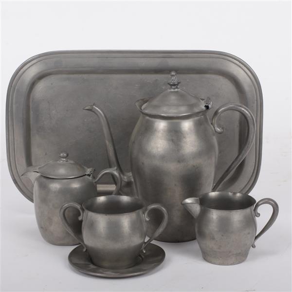 Appraisal: Vintage Sheets Rockford pewter tea set with tray Six piece