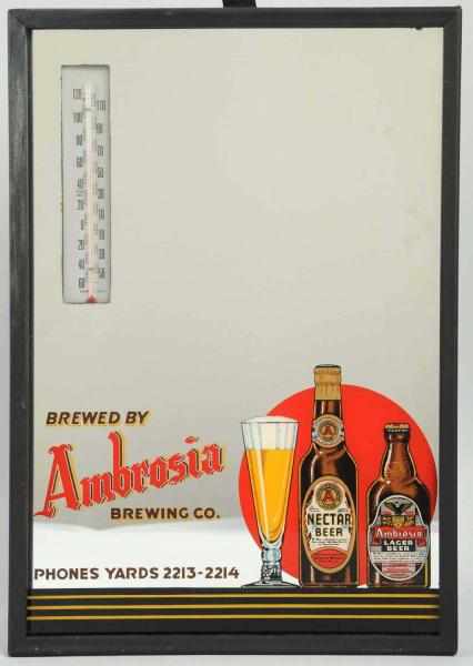 Appraisal: Ambrosia Brewing Co Reverse Glass Mirror With thermometer Paint is