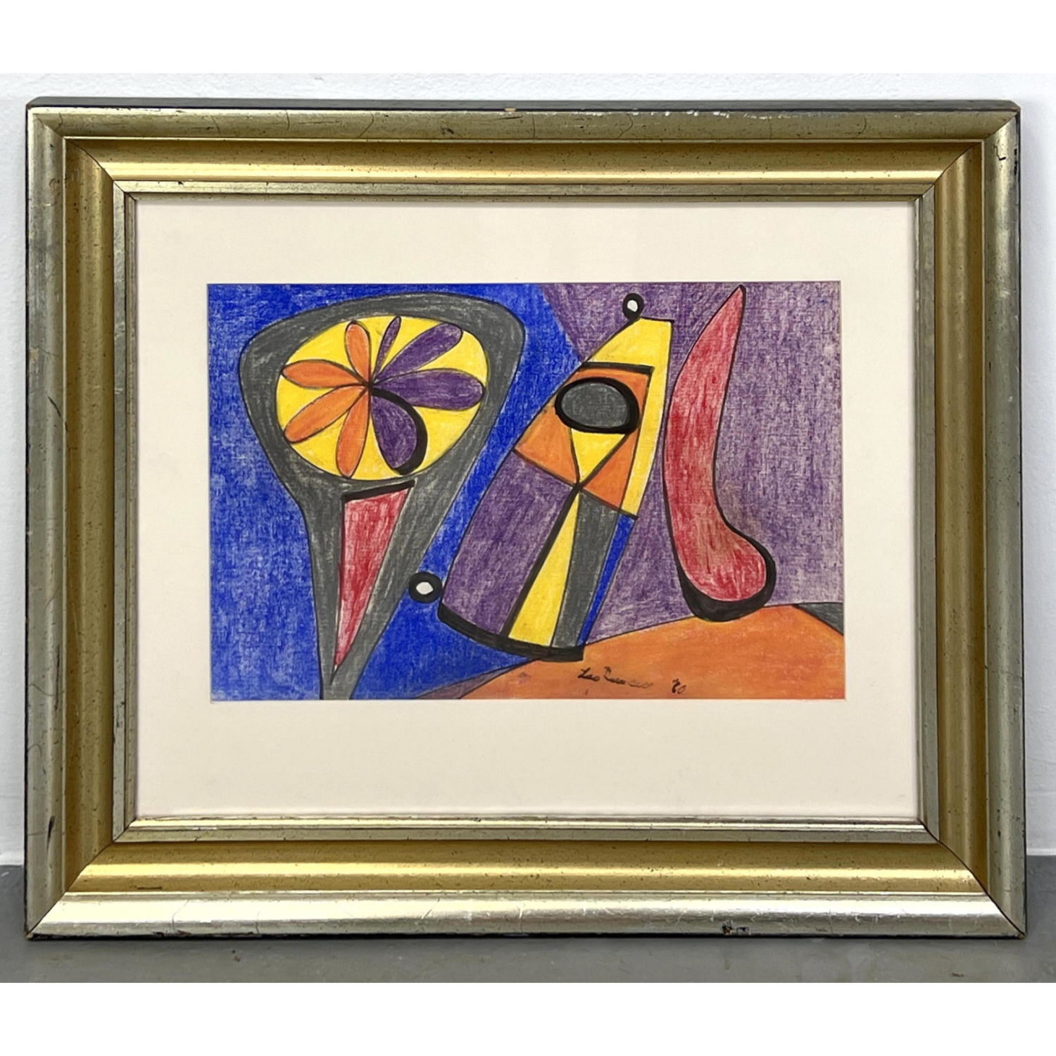 Appraisal: LEO RUSSELL Modernist Abstract Painting Colorful Signed Dimensions H inches