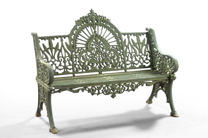 Appraisal: Victorian-Style Polychromed Cast-Iron Garden Bench with foliate and scroll pierced