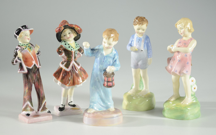 Appraisal: FIVE ROYAL DOULTON PORCELAIN FIGURINES Pearly Boy HN H Pearly