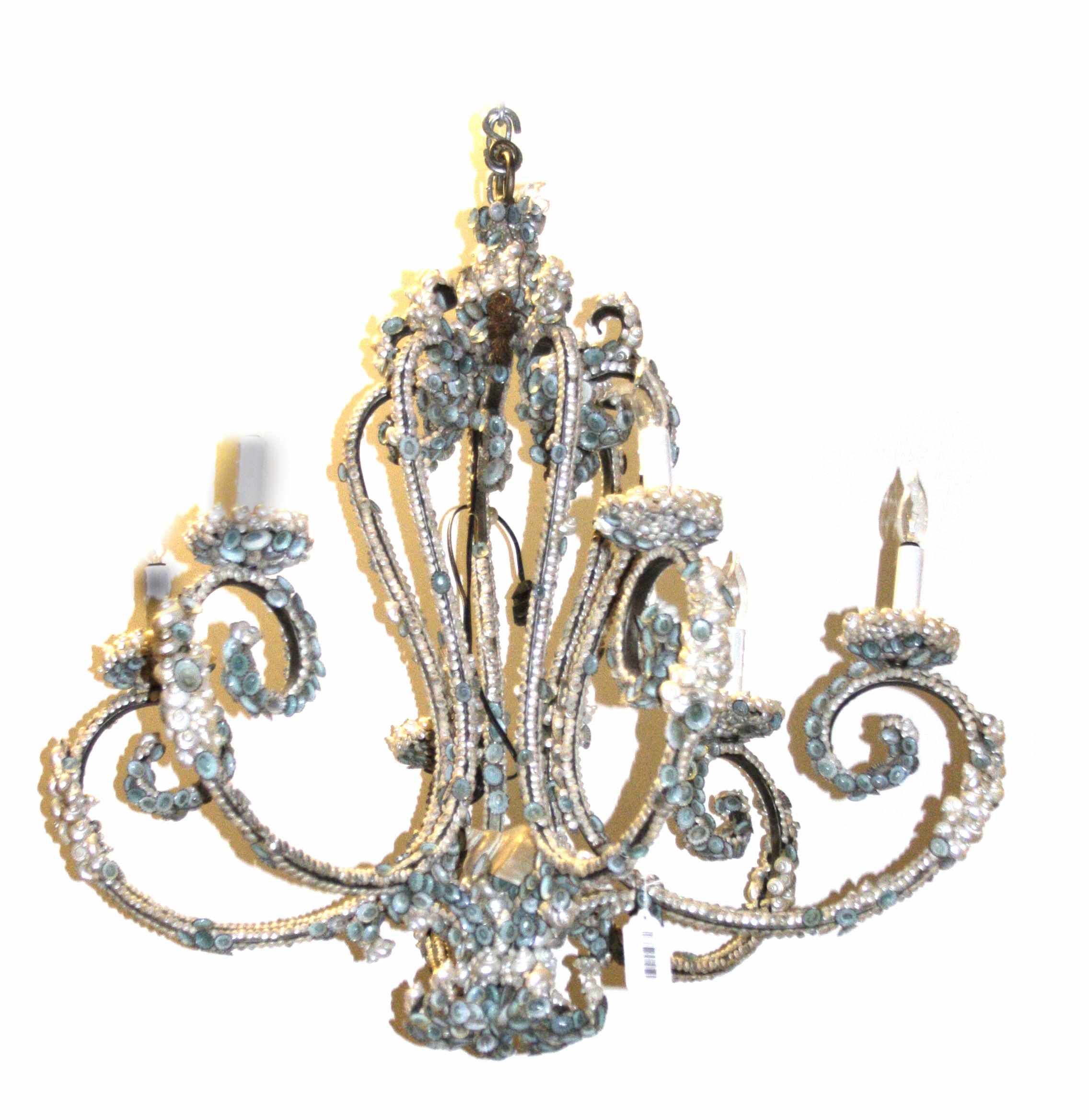 Appraisal: A Grotto style shell clad six light chandelier height in