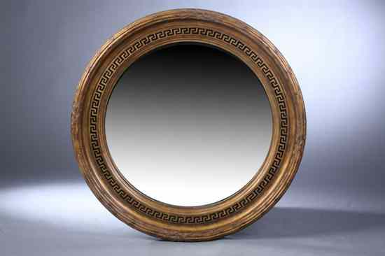 Appraisal: REGENCY STYLE GILT-COMPOSITION CONVEX ROUND WALL MIRROR Round bamboo carved