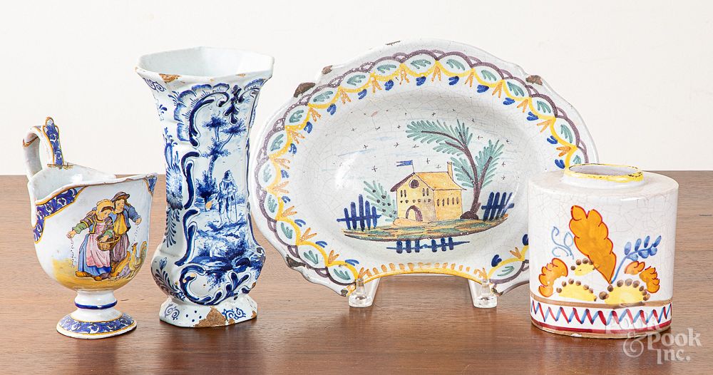 Appraisal: Four pieces of Delft and faience Four pieces of Delft