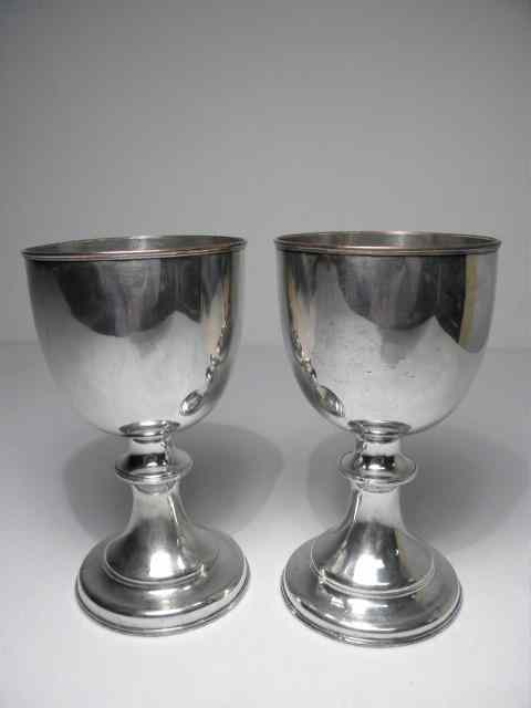 Appraisal: Pair of English Sheffield silverplated chalices Baluster form with applied