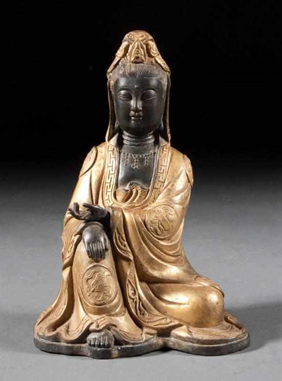 Appraisal: Japanese part-gilt and patinated bronze figure of Kwannon seated th