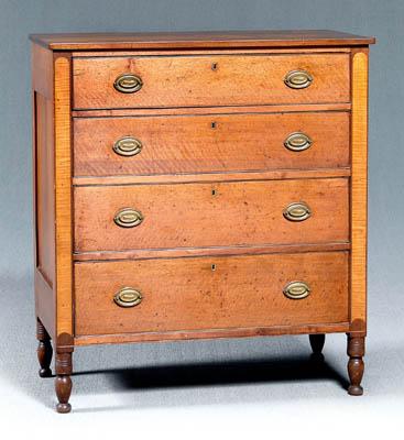 Appraisal: Southern walnut four-drawer chest figured walnut drawer fronts flanked by