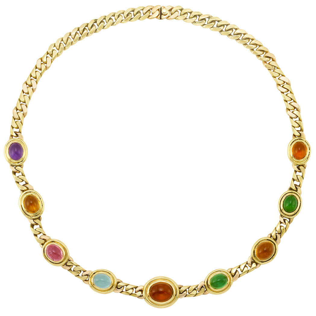 Appraisal: Gold and Cabochon Colored Stone Curb Link Necklace kt oval