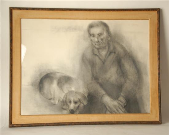 Appraisal: Marvin Cherney - American Portrait of Man and Dog Charcoal