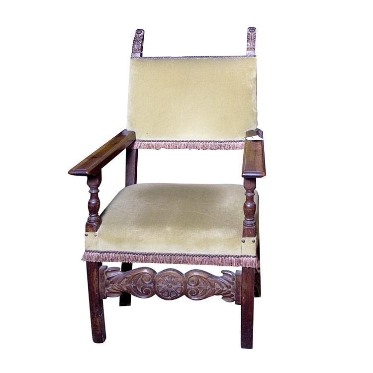 Appraisal: Italian Baroque Style Walnut Armchair th Century The rectangular padded