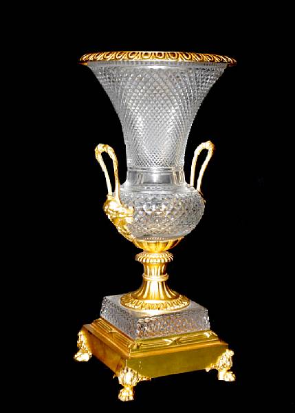 Appraisal: A Continental gilt-bronze mounted cut crystal vase height in