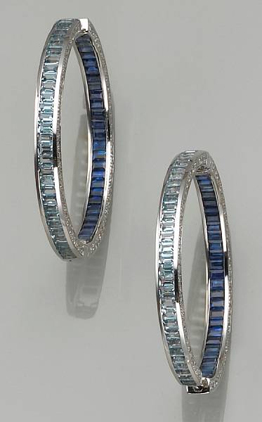 Appraisal: A pair of aquamarine sapphire and diamond hoop earrings estimated