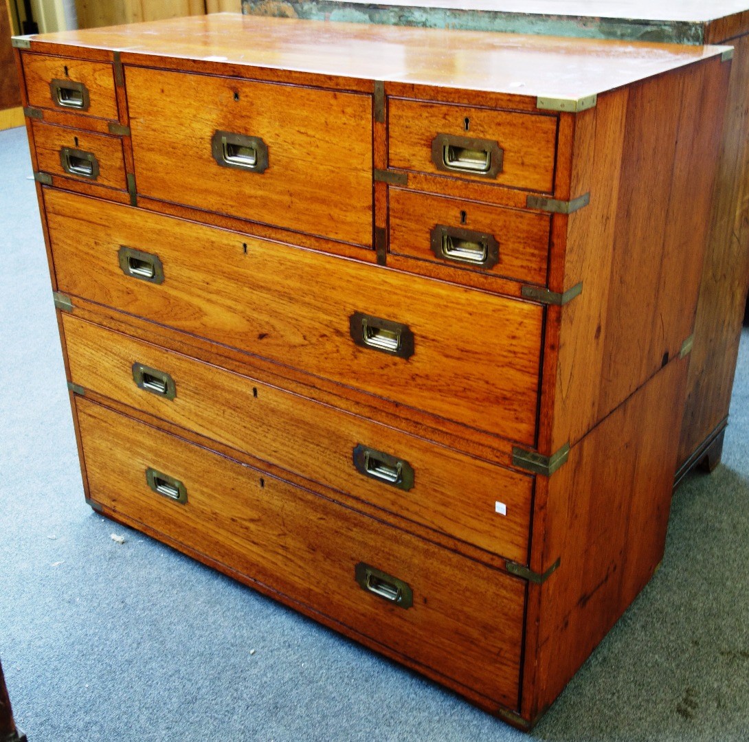 Appraisal: A th century teak two part campaign chest on five