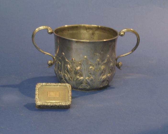 Appraisal: A VICTORIAN PORRINGER of circular form decorated with embossed leaf