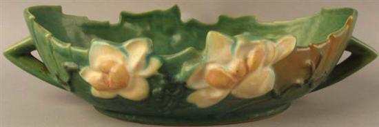 Appraisal: Roseville Pottery Magnolia Two-handled Console Bowl - Embossed Roseville U