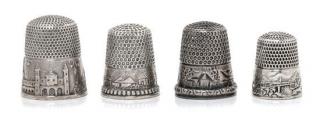 Appraisal: Four American Silver 'Scenic' Thimbles Various Makers each having a