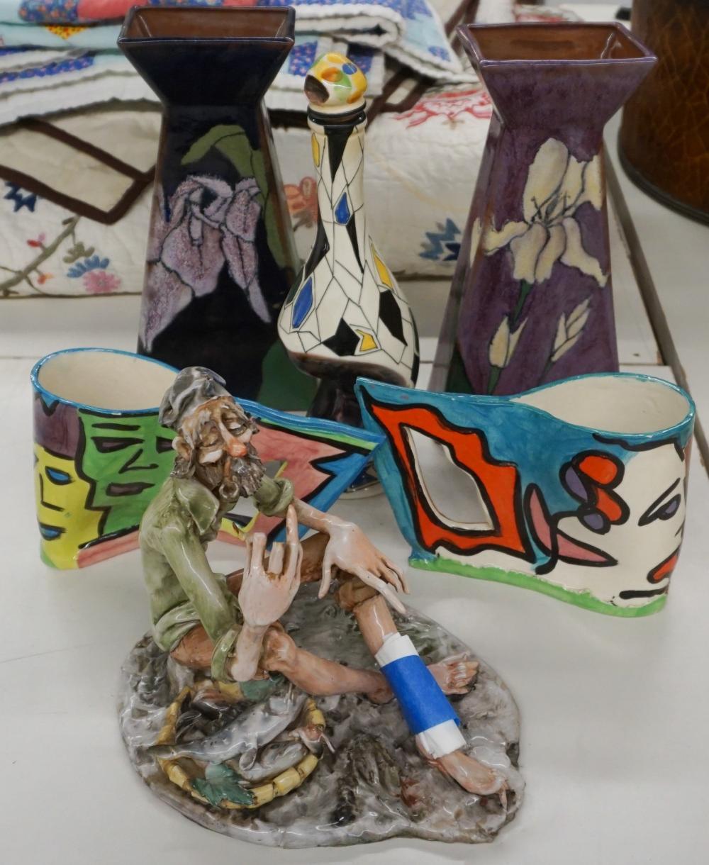 Appraisal: Five Contemporary Ceramic Table Articles and Figure of Seated Man