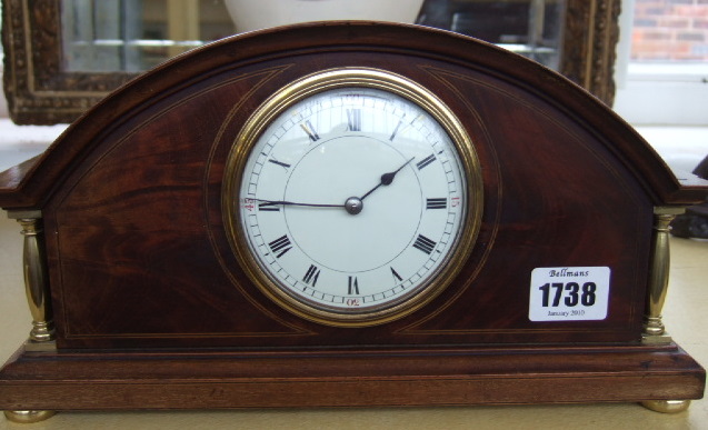 Appraisal: An Edwardian mahogany and line inlaid mantel clock with domed