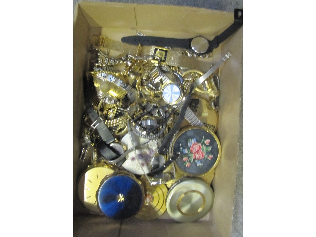 Appraisal: Box of assorted watches compacts etc