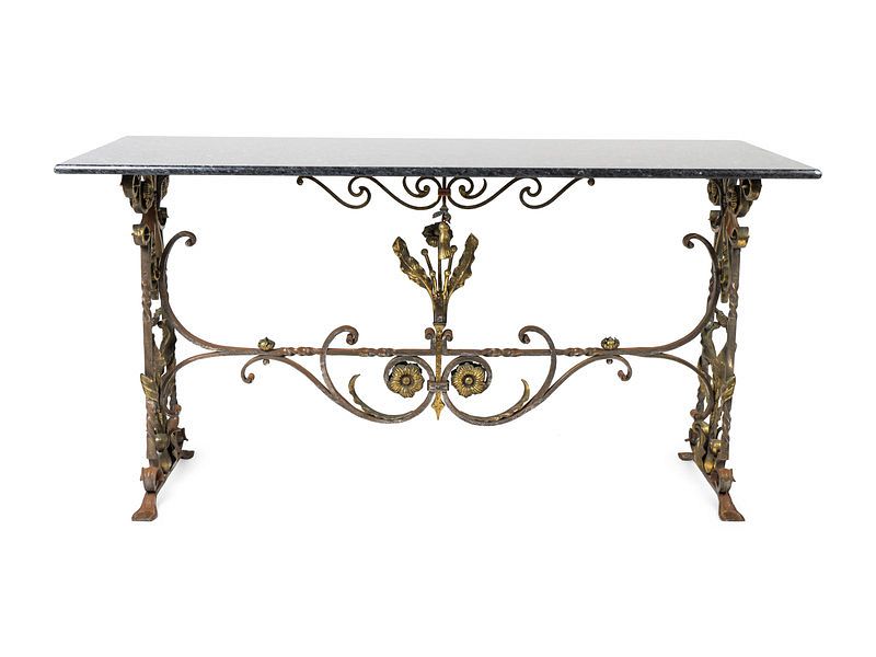 Appraisal: A Continental Cast Iron Marble Top Console Height x width