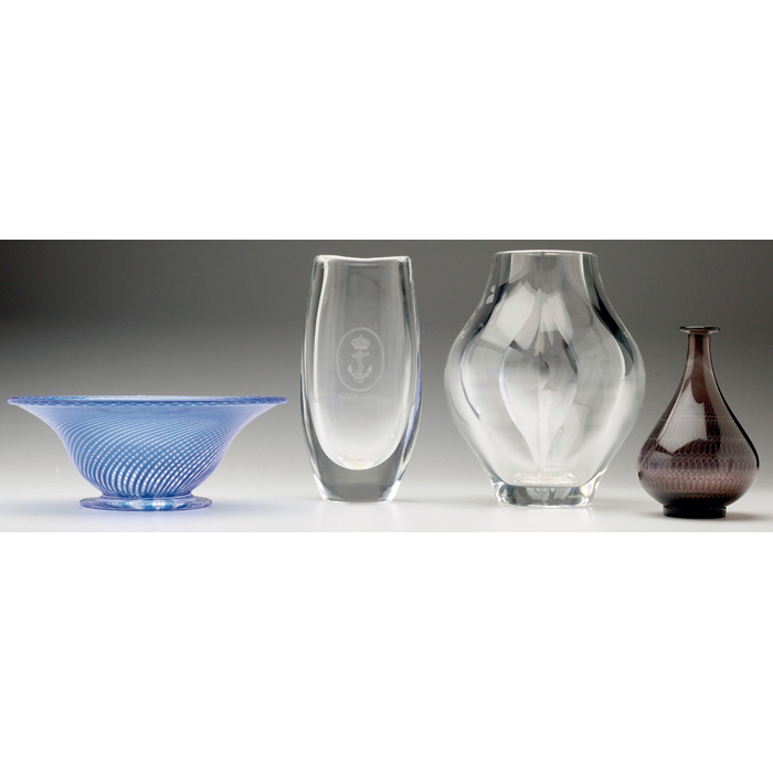 Appraisal: Orrefors bowl flaring form in clear glass with horizontal blue