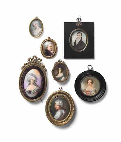 Appraisal: Seven watercolor and oil on porcelain miniature portraits