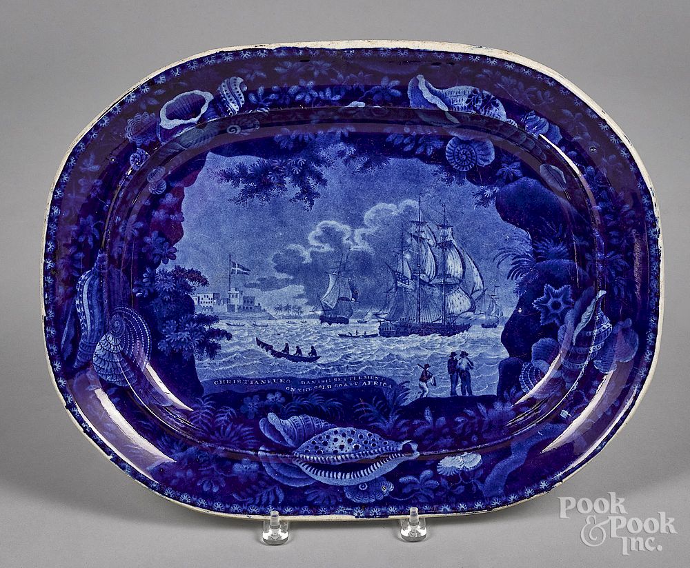 Appraisal: Historical blue Staffordshire platter Historical blue Staffordshire Christianburg Danish Settlement