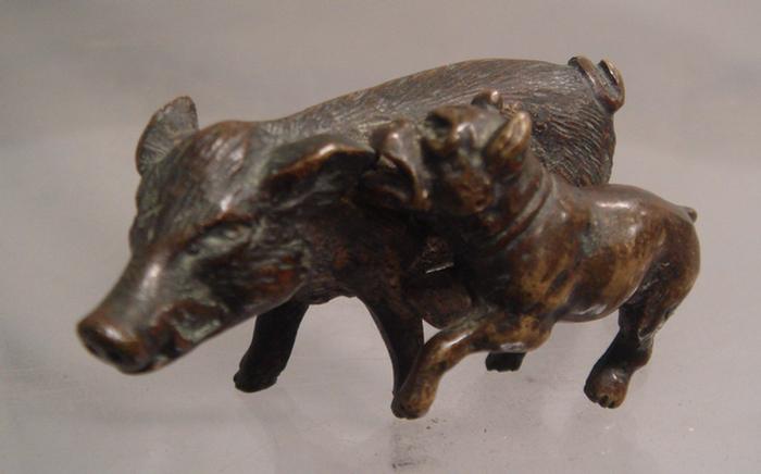 Appraisal: Unmarked Vienna bronze Boar with Dog Attacking long with other