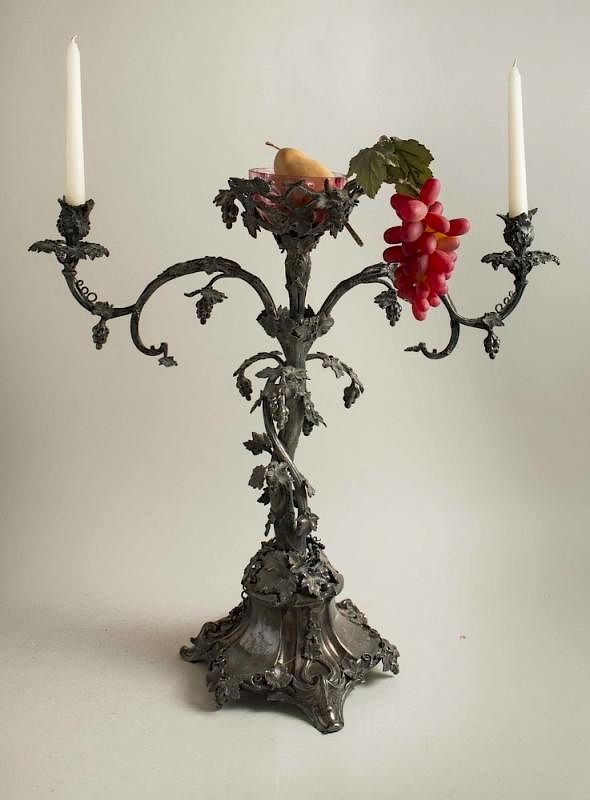 Appraisal: Palatial Silverplate Candelabra Palatial scale silverplate grapevine form candelabra with