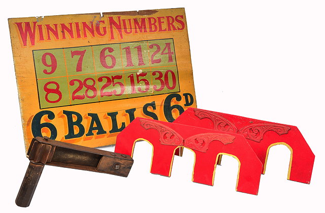 Appraisal: A SHOWMAN'S HAND PAINTED 'WINNING NUMBERS' BOARD together with a