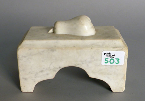 Appraisal: Marble doorstop th c with a relief carved pear h