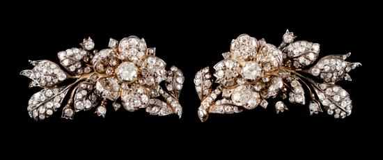 Appraisal: Pair of diamond and gold flower ear clips with rose-cut