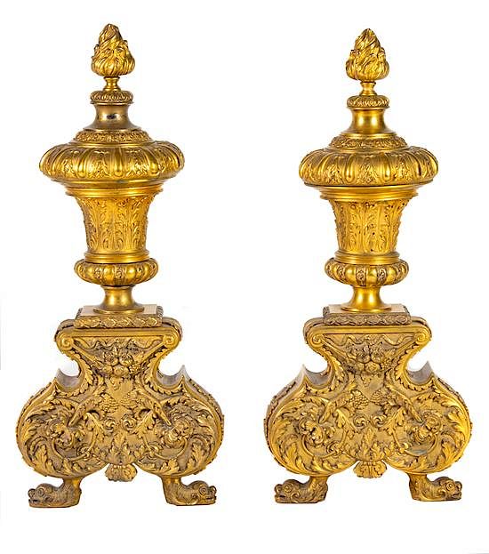 Appraisal: A Pair of Napoleon III Gilt Bronze Andirons Height x