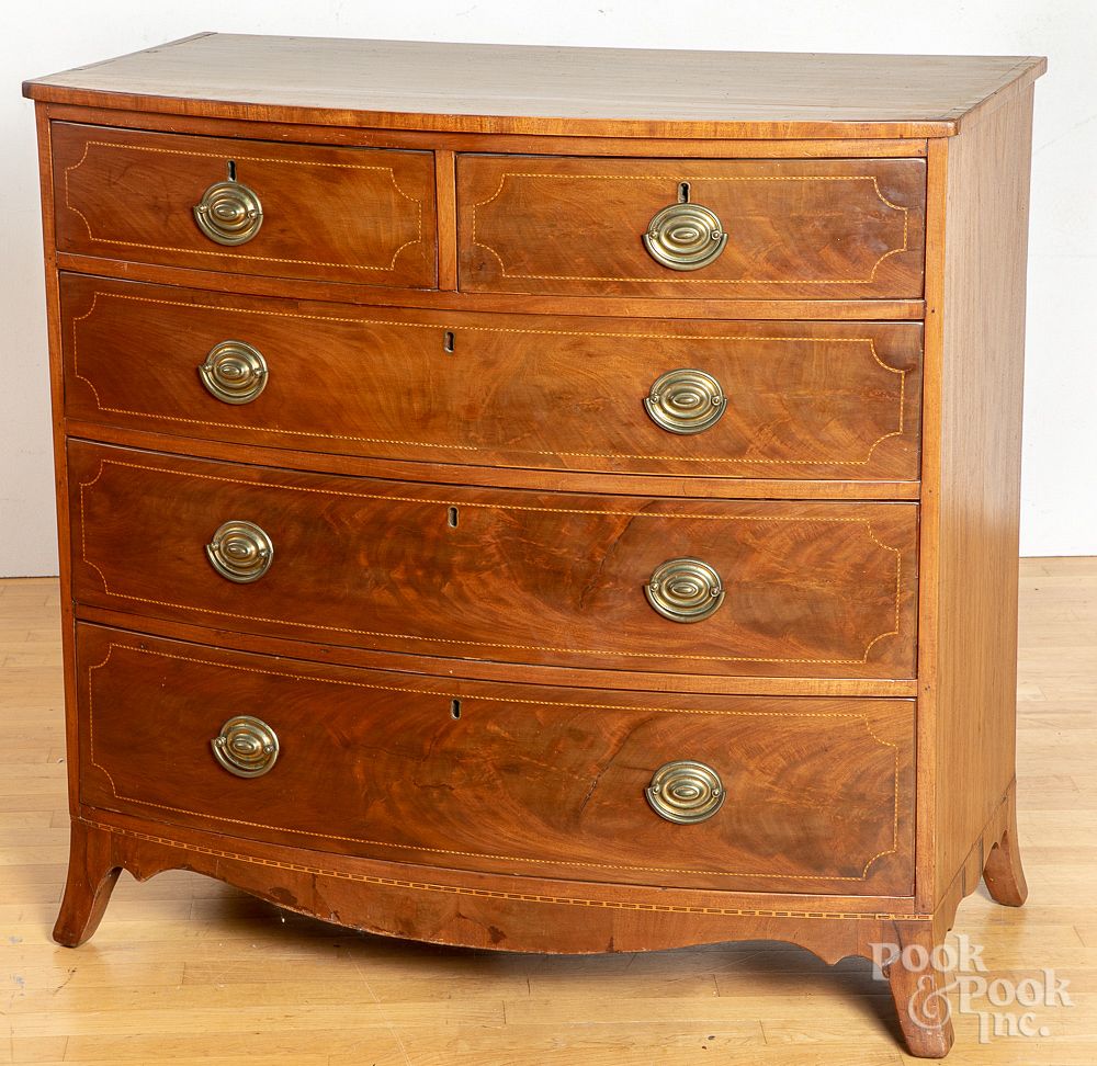 Appraisal: Federal mahogany bowfront chest of drawers Federal mahogany bowfront chest