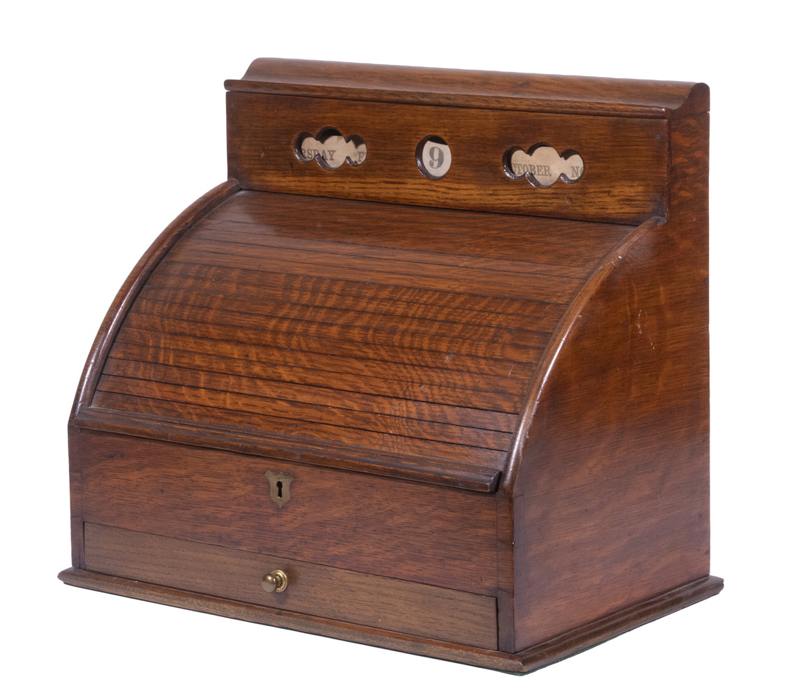 Appraisal: OAK ROLL-TOP LETTER BOX English Victorian Oak Stationary Box with