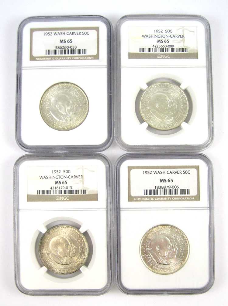 Appraisal: FOUR U S COMMEMORATIVE SILVER HALF DOLLARS all Washington-Carver each