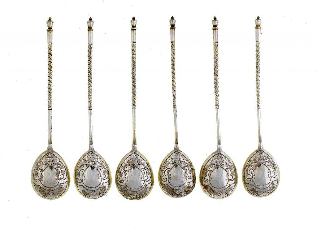 Appraisal: A SET OF SIX RUSSIAN SILVER GILT TEASPOONS the back