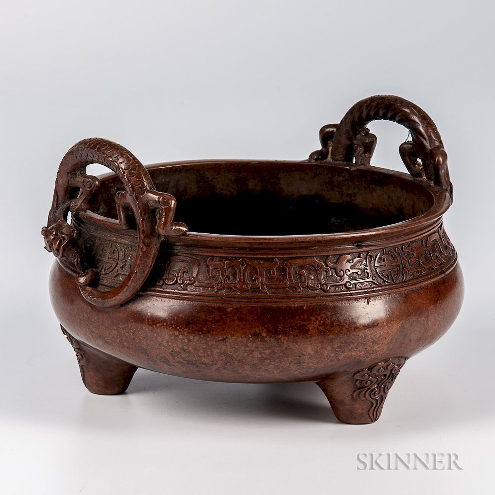 Appraisal: Bronze Censer Bronze Censer China compressed globular form with swirling