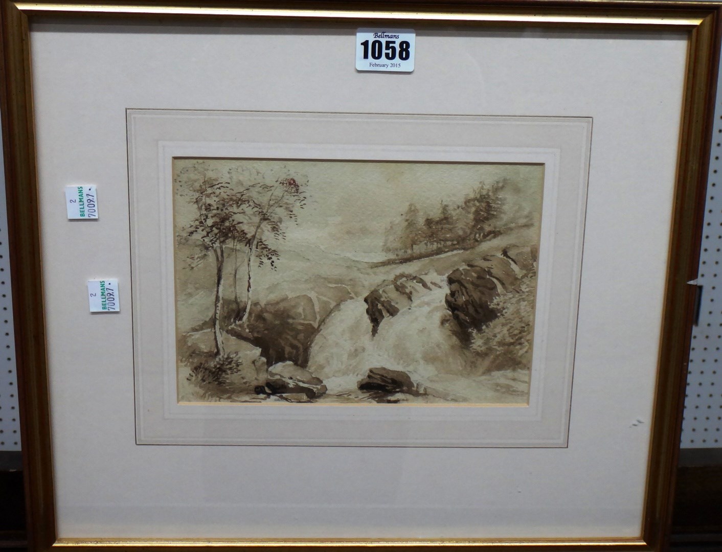 Appraisal: Attributed to David Cox junior view of a waterfall sepia