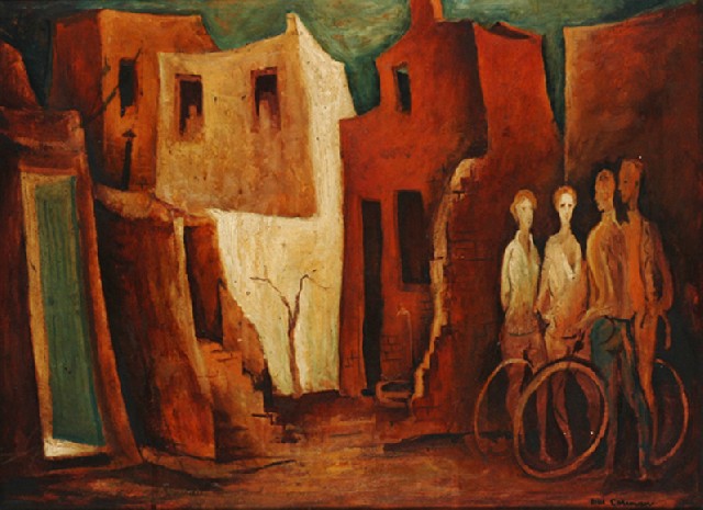 Appraisal: Bill Coleman - Figures in the Village oil on canvas