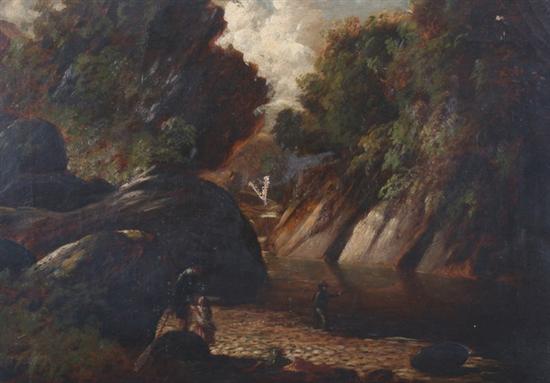 Appraisal: CONTINENTAL SCHOOL th century FISHING IN THE STREAM oil on