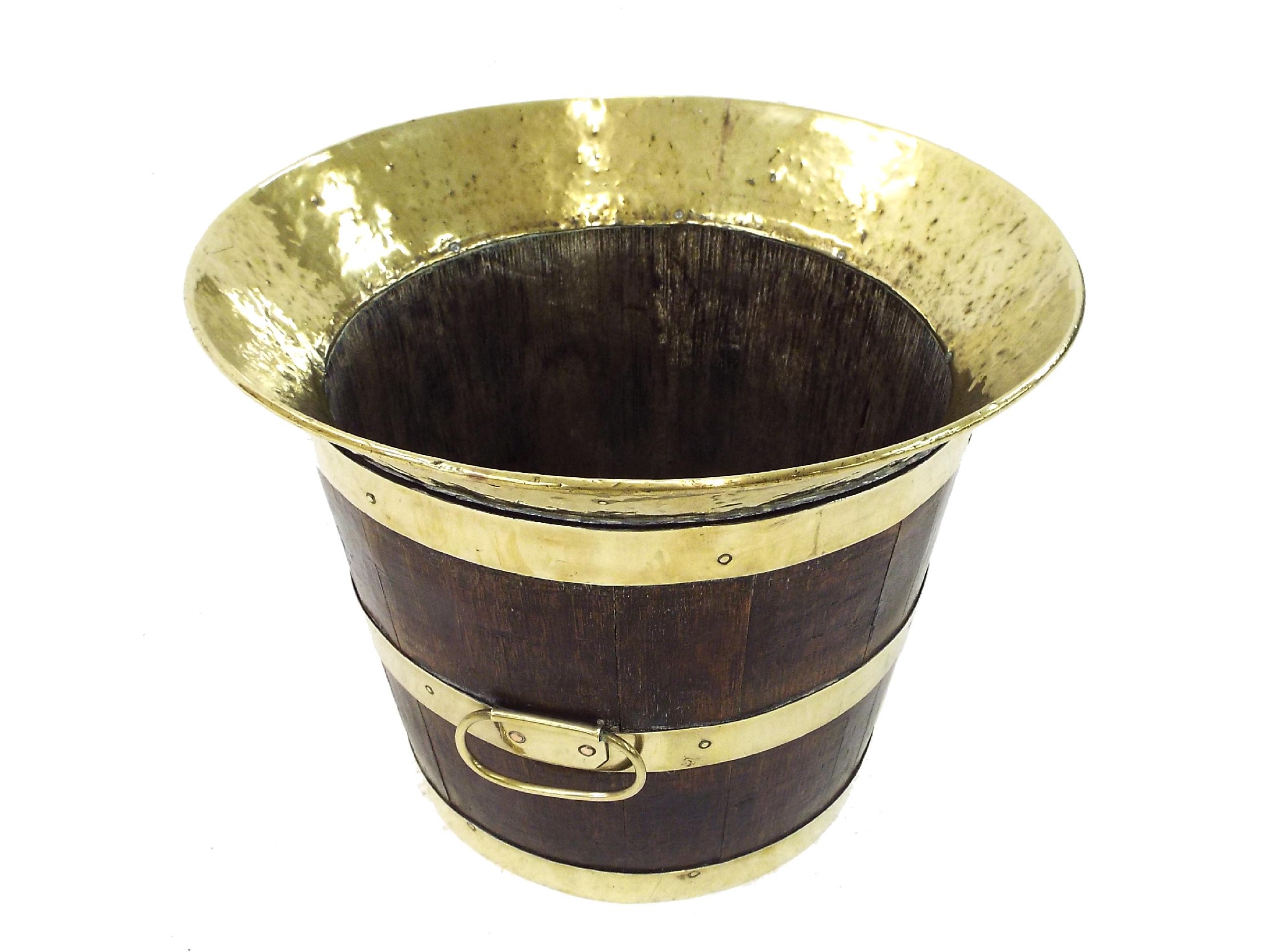 Appraisal: Antique oak and brass milk bucket log bin high x