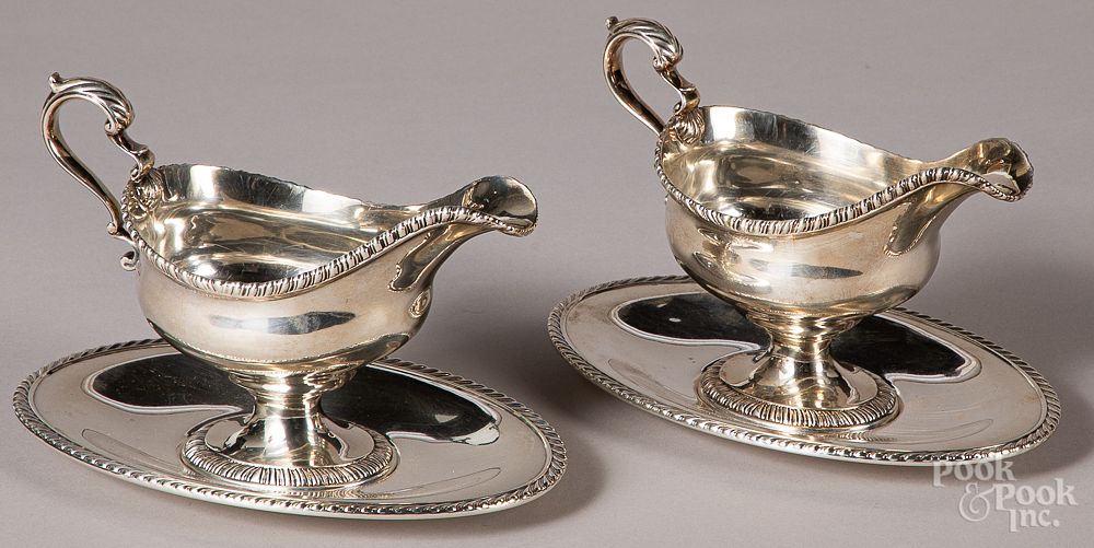 Appraisal: Pair of English silver gravy boats Pair of English silver